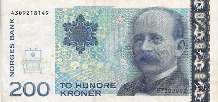 Norway 200 Kroner Pick Number: 50a F (see large scan) Banknote